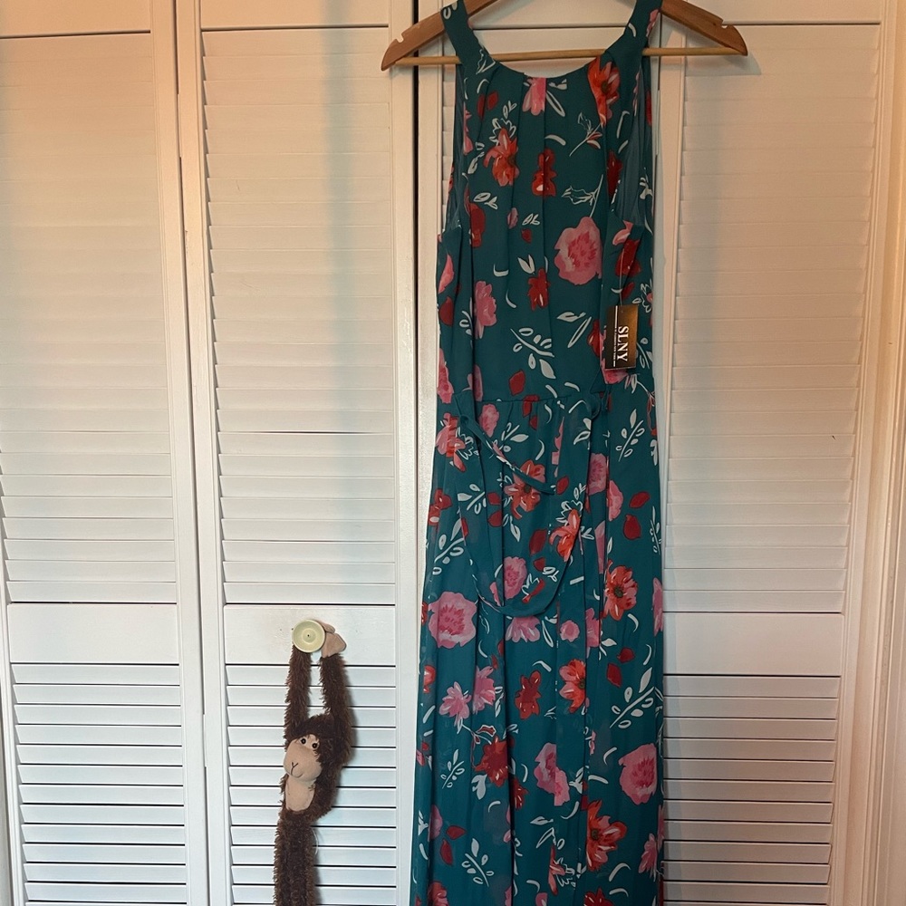 Green Teal multicolor floral lined maxi dress size 16 Sleeveless NEW WITH TAGS